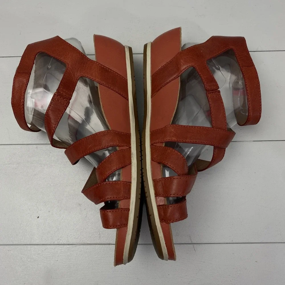Dansko Strappy Wedge Sandals Womens Size 42 11.5 12 Orange Red Leather Shoes - Picture 4 of 14